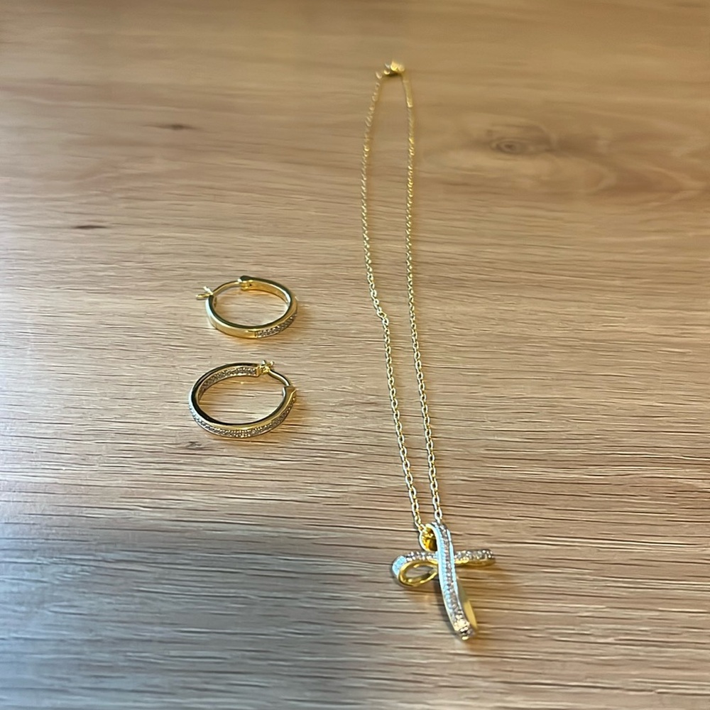 Cross Chain and Hoop Earring Set